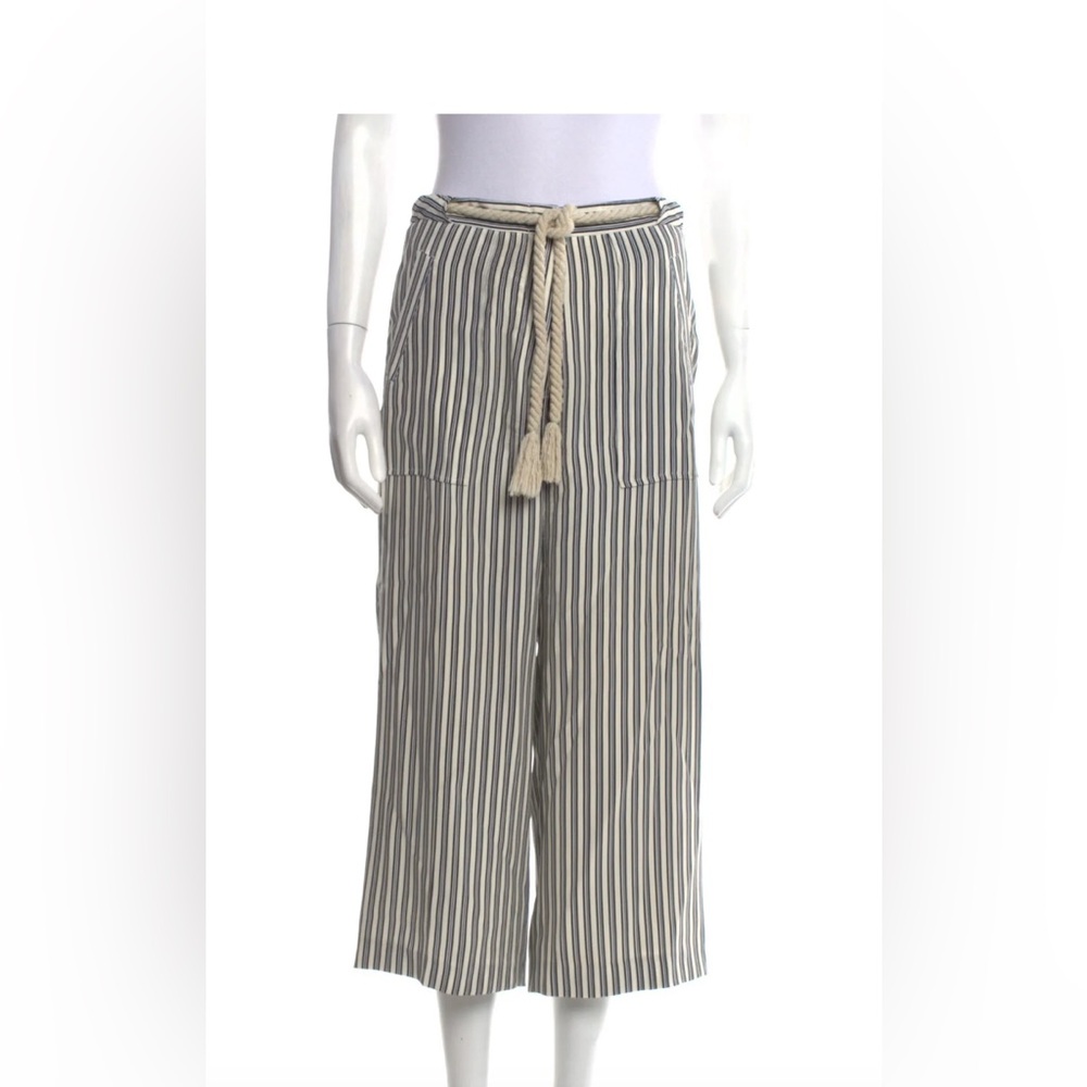 Jenni Kayne cropped Navy and White Striped Pants - 100% Silk Size 4.